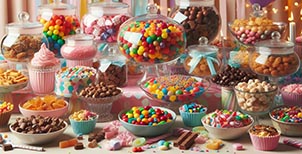 muchos botes con caramelos